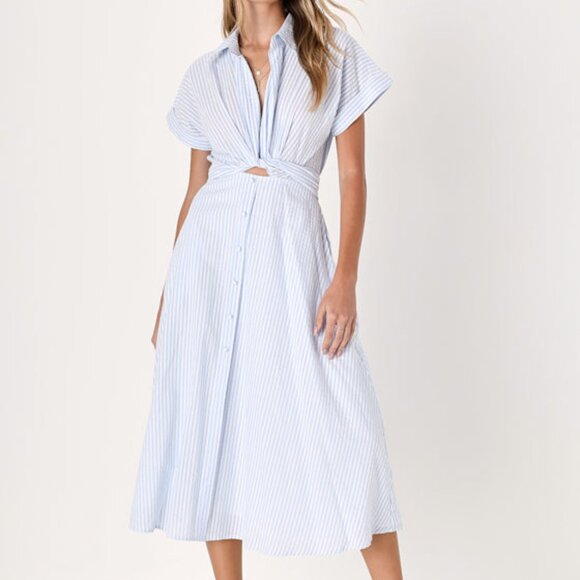 Lulus Dresses & Skirts - Lulus Adorable Impression White And Blue Midi Dress With Pockets - Size L